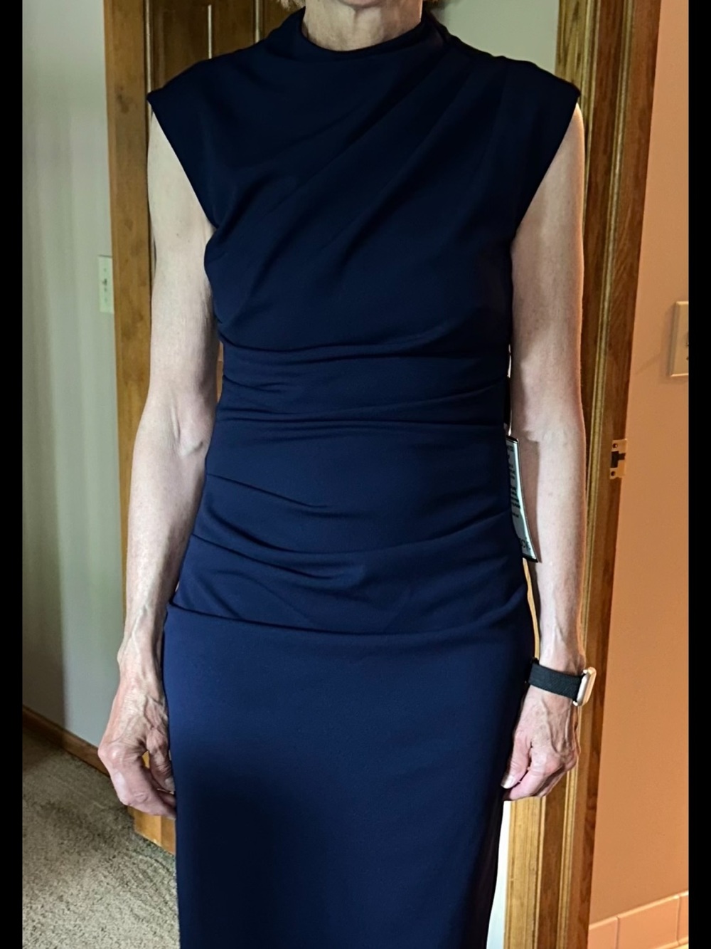 Betsy & Adam Navy Sleeveless Dress - Sleek Ruched Waist